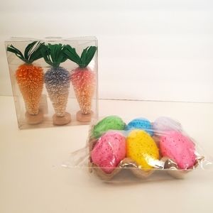 Target Bottle Brush Carrots and speckled eggs tier tray decor.